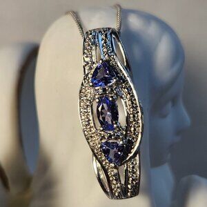 NWT 2013 VTG Genuine Tanzanite 1" Pendant Necklace 20" 925 STS All Sterling